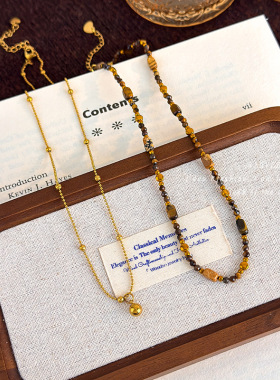 美拉德虎眼石串珠项链女秋冬季2025新款毛衣链天然石复古叠戴颈链