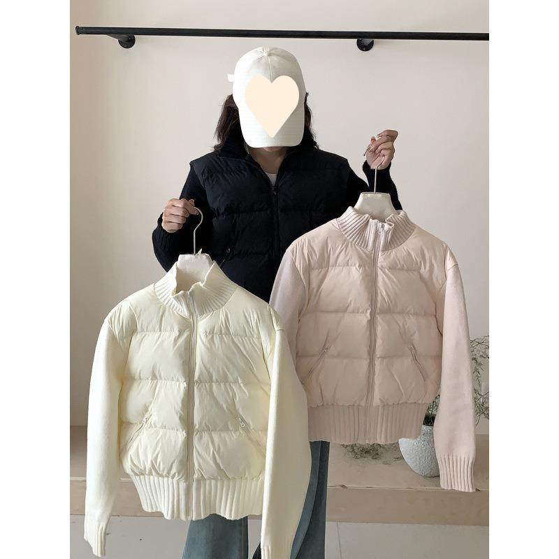 韩系针织拼接羽绒服女2025秋冬新款小个子短款90白鸭绒马甲薄外套,淘宝优惠券,粉丝福利购,淘宝优惠卷