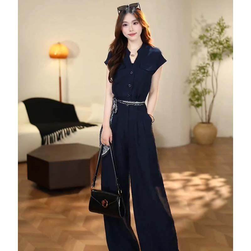 时尚连身裤套装女夏季新款今年流行洋派减龄设计感丝巾腰带一整套,淘宝优惠券,粉丝福利购,淘宝优惠卷