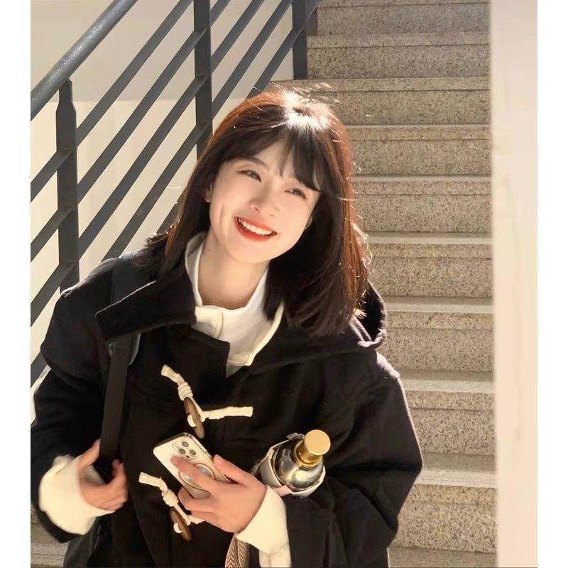 牛角扣毛呢外套女秋冬新款韩版休闲小个子中长款学院风外套呢子衣,淘宝优惠券,粉丝福利购,淘宝优惠卷