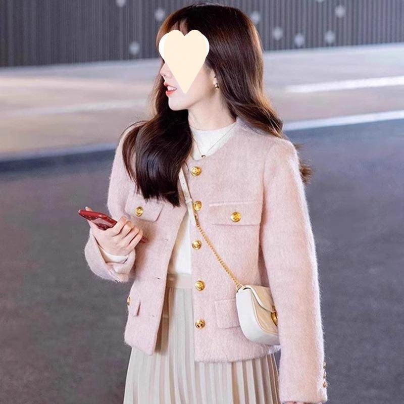 今年流行小香风粉色毛呢外套女秋冬法式富家千金穿搭短款呢子上衣,淘宝优惠券,粉丝福利购,淘宝优惠卷
