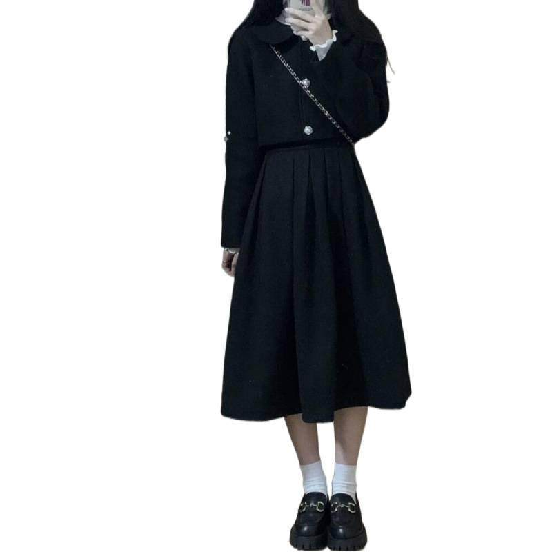 秋冬套装复古小香风毛呢短外套高腰显瘦百褶半身长裙套装两件套女,淘宝优惠券,粉丝福利购,淘宝优惠卷