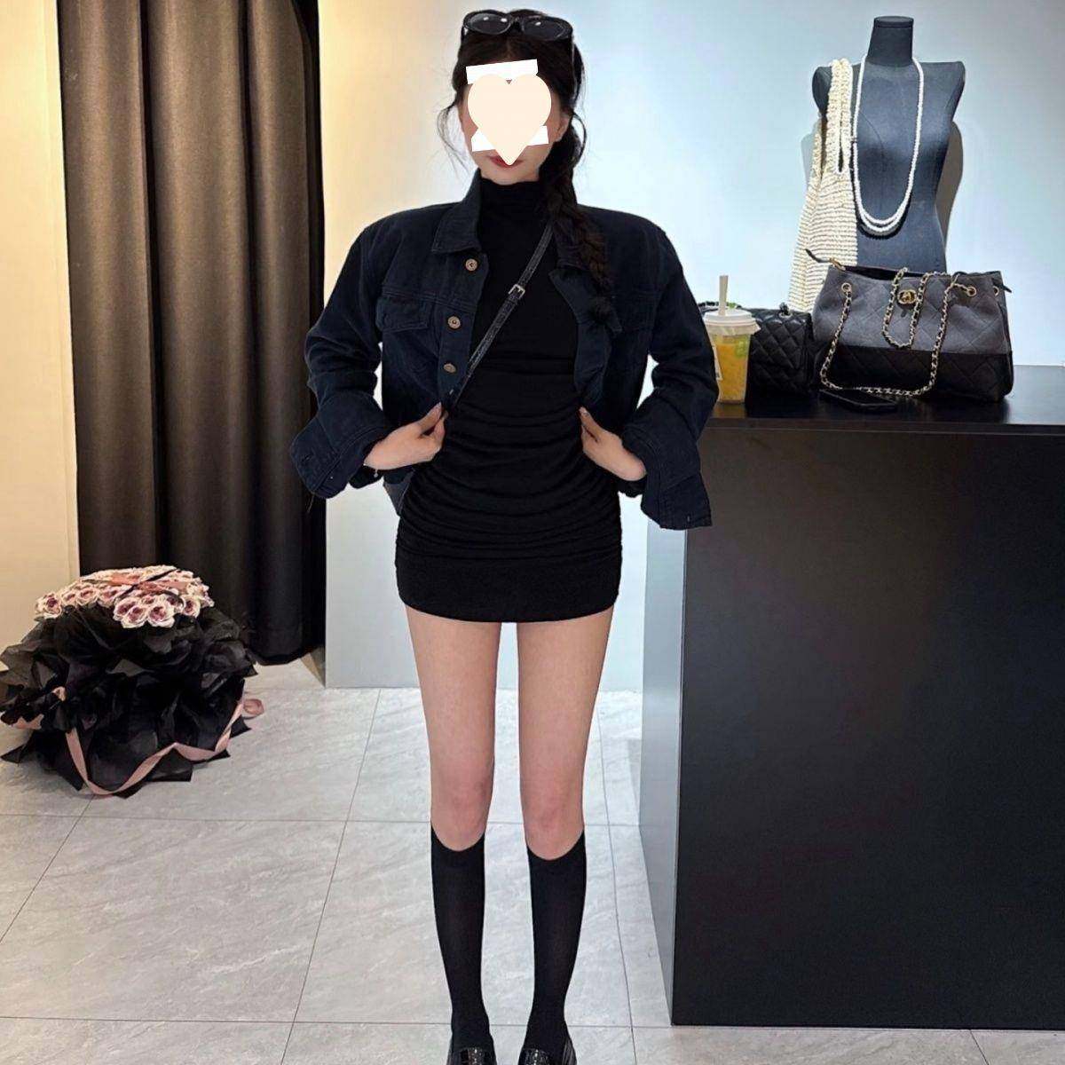 2025秋季新款美式复古短款牛仔外套+高领褶皱包臀连衣裙两件套女,淘宝优惠券,粉丝福利购,淘宝优惠卷