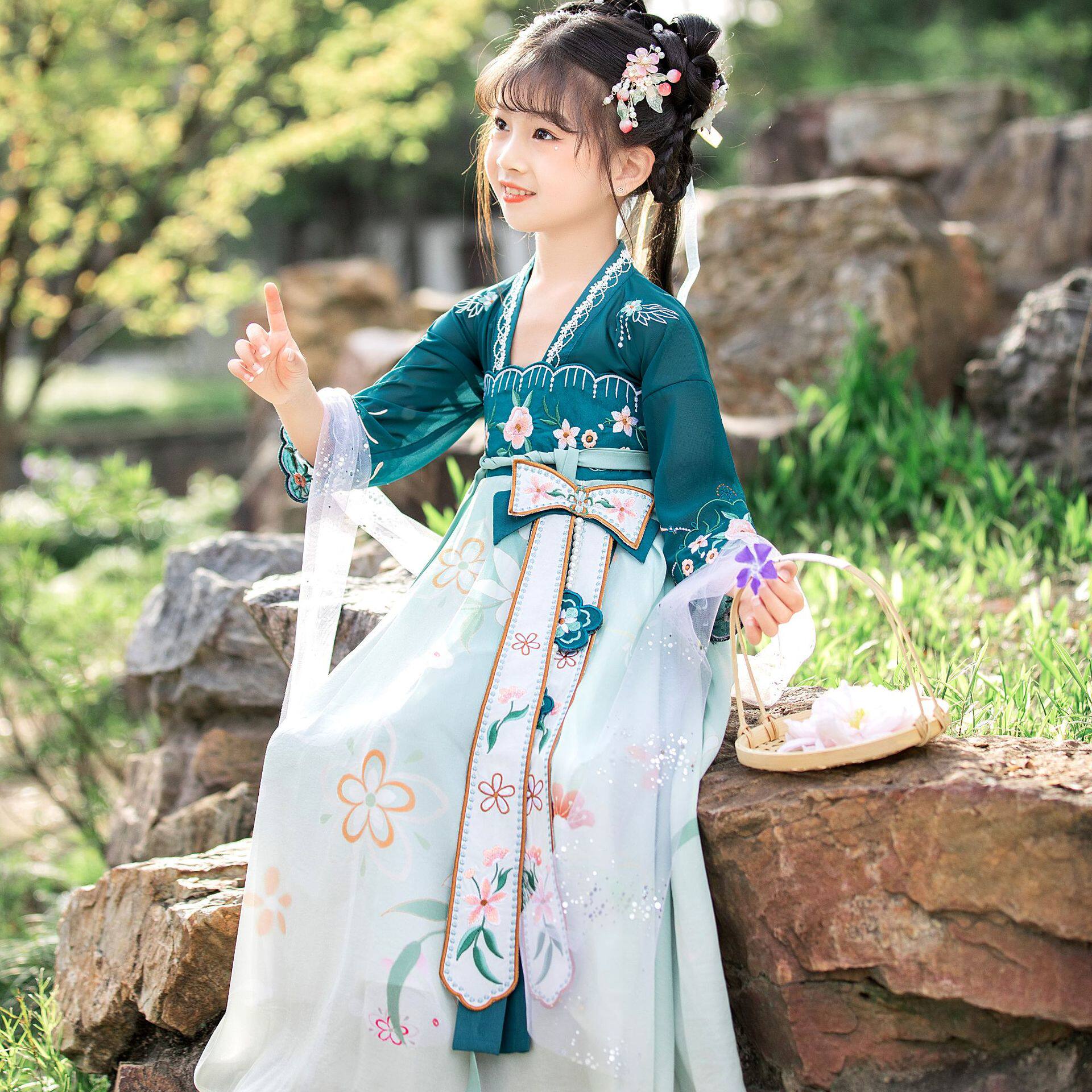 汉服女童连衣裙春秋款夏装儿童中国风古装齐胸襦裙宝宝公主裙子yy