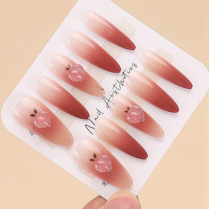 新娘高级感水蜜桃渐变穿戴甲长款冰透手工美甲椭圆贴片爆闪假指甲,淘宝优惠券,粉丝福利购,淘宝优惠卷