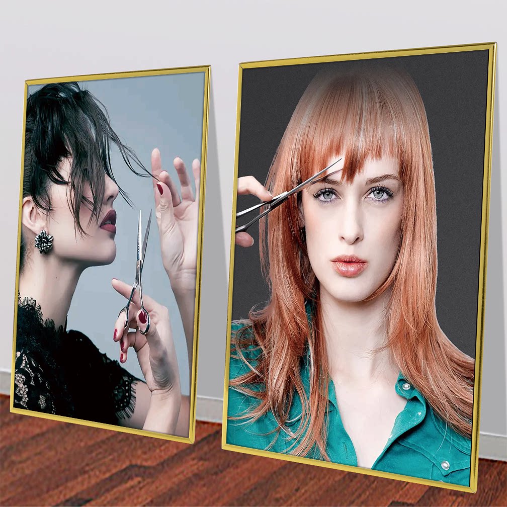 美发店发型造型理发店美发沙龙发廊墙贴贴画海报壁画装饰kt板金边
