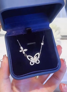 莫桑石两只蝴蝶锁骨项链