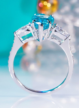 水滴戒指纯银3克拉蓝钻钻戒