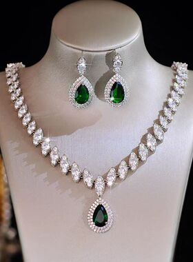 满钻水滴奢华彩钻项链耳坠