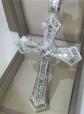莫桑石十字架项链时尚