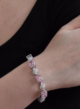 莫桑石奢华粉白钻爆闪手链