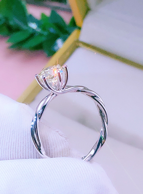 藤蔓花藤扭臂六爪婚戒