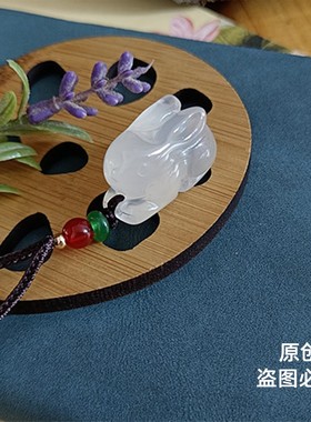 天然白玉髓小兔子吊坠可爱生肖属相兔项链立体玛瑙小白兔玉坠饰品