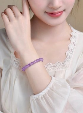 新品优选天然薰衣草紫水晶手链冰种浅紫色单圈手串女男