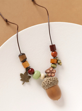 复古森系文艺项链天然植物吊坠
