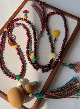 长款沉香檀木斜挎多用链菩提念珠复古文玩项链百搭旗袍转运配饰