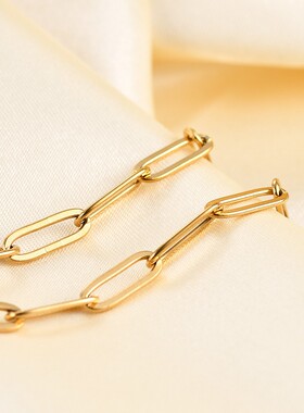 新款欧美跨境个性简约ins回形针长方形链手链14K镀金百搭手链