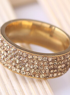 新款欧美时尚简约镶锆五排钻女士不锈钢戒指饰品百搭戒指厂家