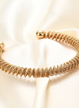 新款欧美跨境复古18K金弹簧简约8MM开口不锈钢手镯百搭时尚女