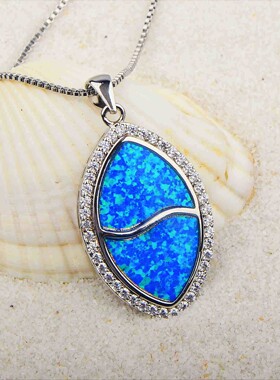 新款项链女欧美时尚饰品蓝色澳宝恶魔之眼项吊坠毛衣链欧珀项链