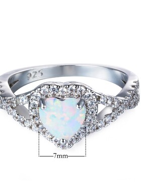 新款亚马逊冷淡轻奢白金澳宝桃心边白钻交叉戒指简约时尚