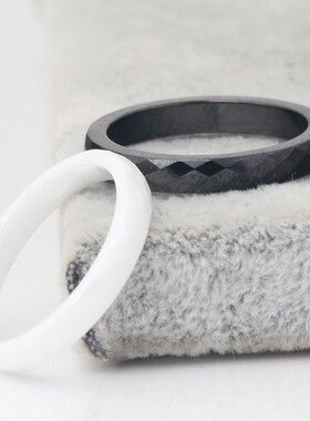 新款欧美亚马逊热卖陶瓷黑白指环戒指切面菱形光面3MM宽简约百搭