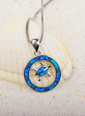 新款 欧美时蓝色澳宝灵动乌龟项链乌龟吊坠毛衣链欧珀项链