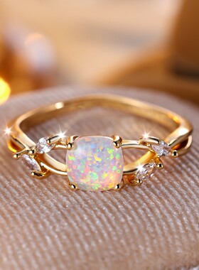 新款跨境爆款香槟金方形白澳宝边马眼戒指简约轻奢