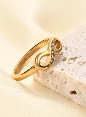 新款欧美创意不锈钢光面戒指网红ins无穷大8字微镶指环气质百搭手