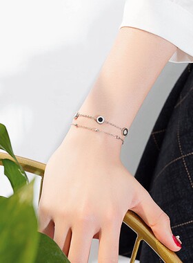 新款欧美亚马逊热卖欧美个性镶贝壳圆形女不锈钢双层可调节手链女