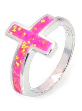 新款 亚马逊爆款 ins 风 蓝色十字架澳宝戒指欧珀戒指跨境专供