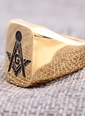 新款欧美复古简约共济会标志Logo不锈钢304戒指男钛钢指环配饰女