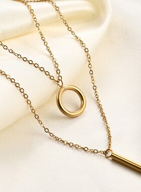 新款欧美ins潮流个性时尚街头潮男女金属圈圈不锈钢情侣项链304钛