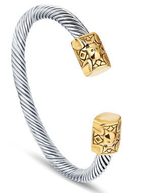 新款复古朋克双头骷髅头不锈钢钢丝手镯 电缆线钛钢手镯女