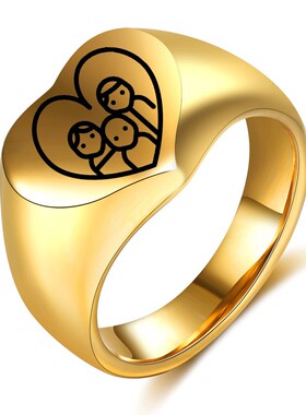 新款欧美个性父亲节母亲节礼物家庭爱心简约16MM光面爱心钛钢戒指