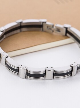 新款欧美 时尚简约10MM黑色滴油钛钢手链男休闲百搭手链
