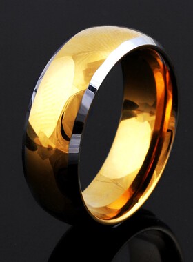 新款亚马逊8MM欧美ins时尚个性戒指男18K金钨钢戒指 可激光Logo女
