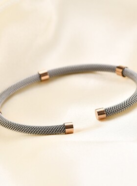 新款欧美跨境电缆线不锈钢钢丝编织手镯钛钢黑色间金钢色时尚百搭