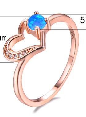 新款玫瑰金 圆形白色澳宝+镂空桃心戒指 9号