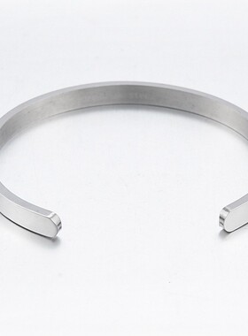 新款欧美时尚简约C形开口手镯5MM 15MM不锈钢光面手镯可激光Logo