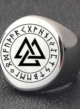 新款北欧维京文字22MM圆形戒指卢恩符文爱尔兰永恒三角结不锈钢指