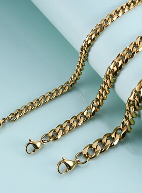 新款厂家 3 5 7MM不锈钢古巴链潮男粗链条不锈钢项链钛钢链子热卖