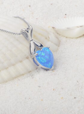 新款 ins风 爆款澳宝蓝色澳宝 爱心吊坠饰品镶进口欧泊