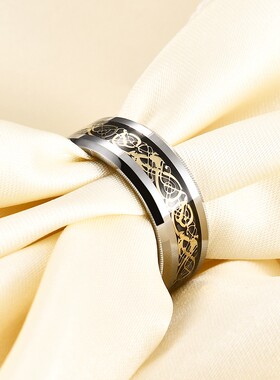 新款欧美跨境亚马逊尼伯龙龙纹镶嵌龙纹片光面8MM钨钢不锈钢戒指