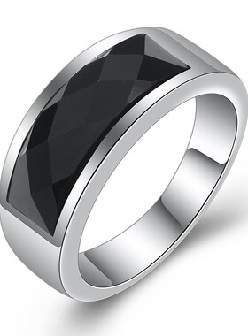 新款欧美跨境热卖简约不规则镶三色半宝石不锈钢戒指男女百搭钛钢