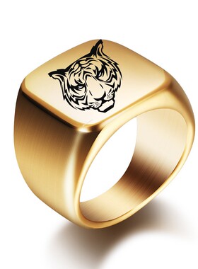 新款欧美亚马逊18MM个性方形不锈钢朋克豹子头复古百搭钛钢戒指女