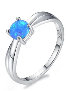 新款跨境欧美圆形四爪澳宝戒指复古简约高级感戒指