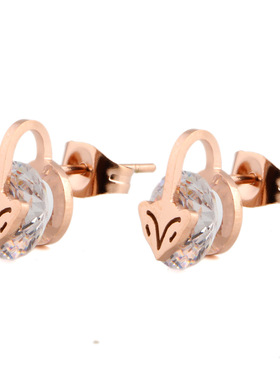 灵狐镶钻耳钉玫瑰金钛钢项链现货