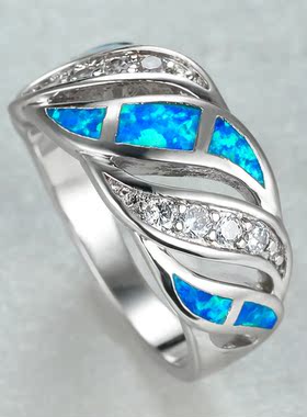 新款戒指欧美跨境配饰手饰时尚简约镶白金澳宝戒指女士