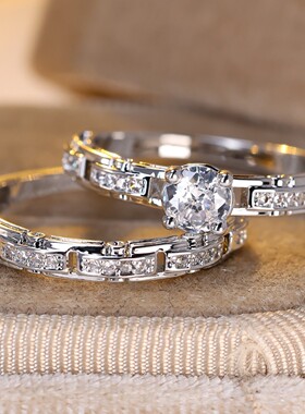 新款热卖跨境饰品 金色四爪圆钻手表带链套戒 欧美男女士套戒